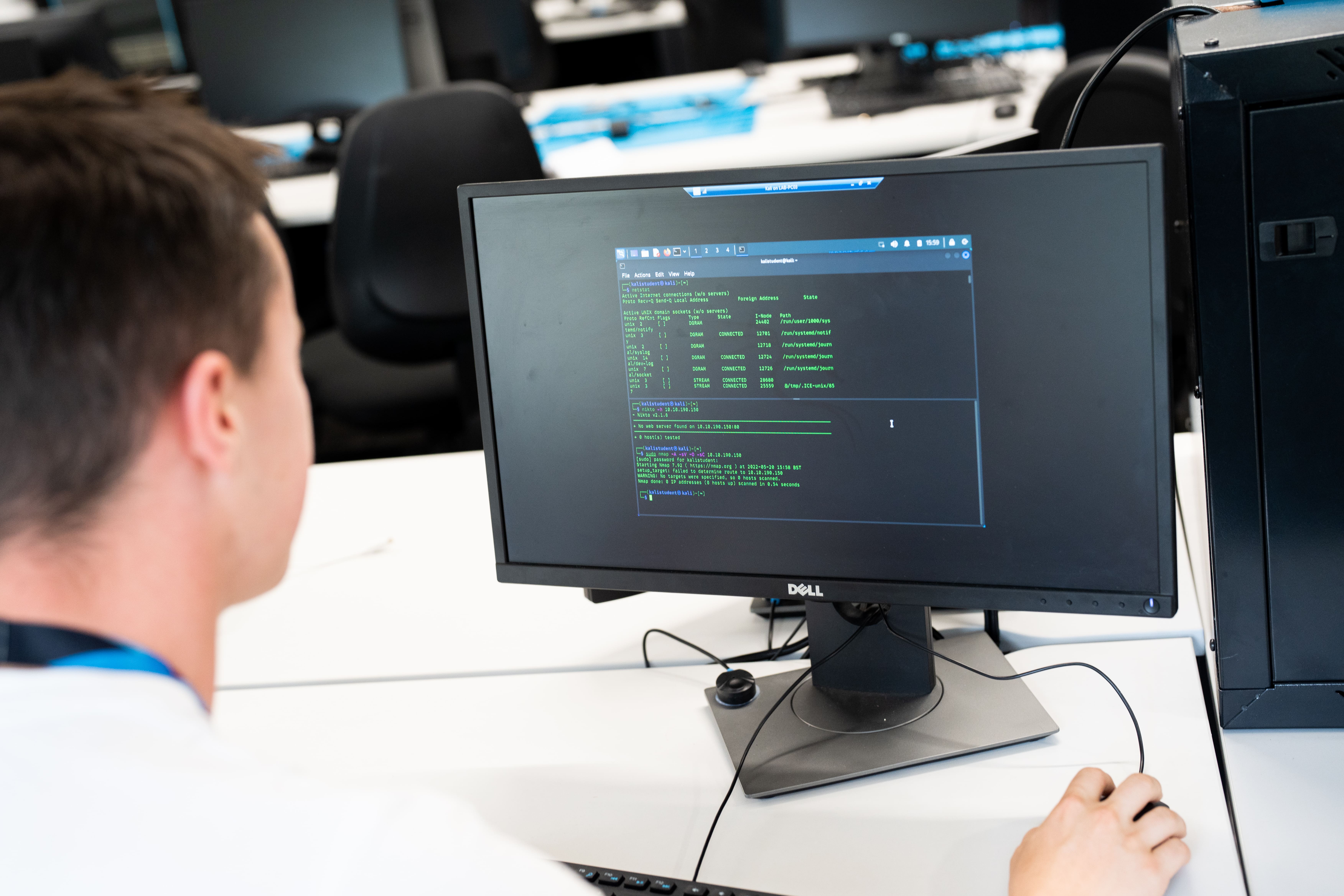 closeup of a student using a server communication program