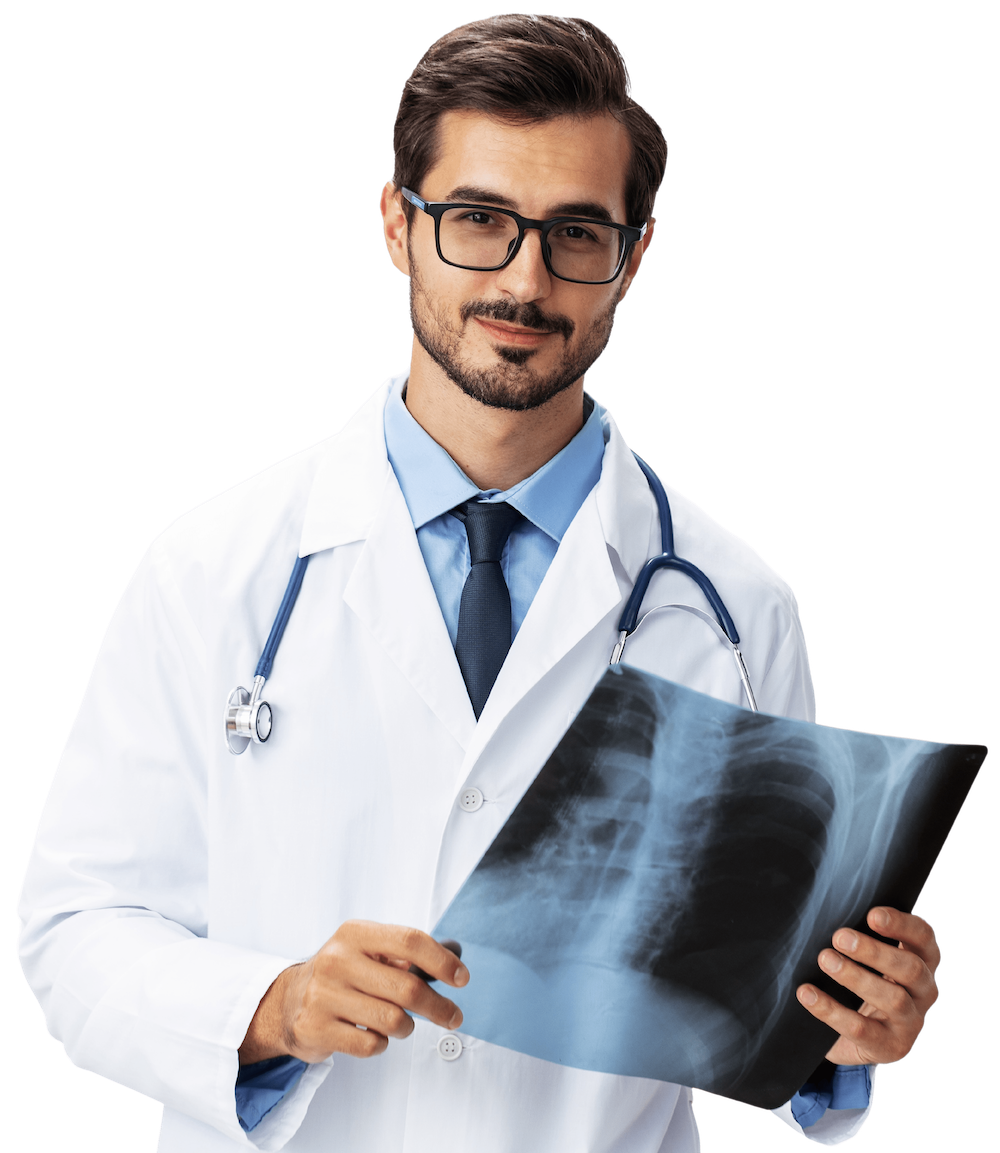 male radiographer holds x-ray 