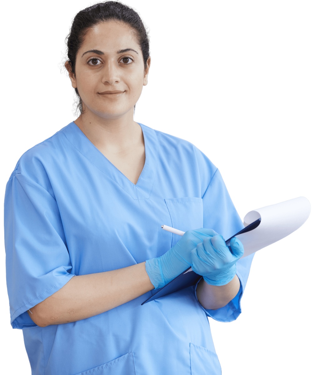 women standing with clipboard 