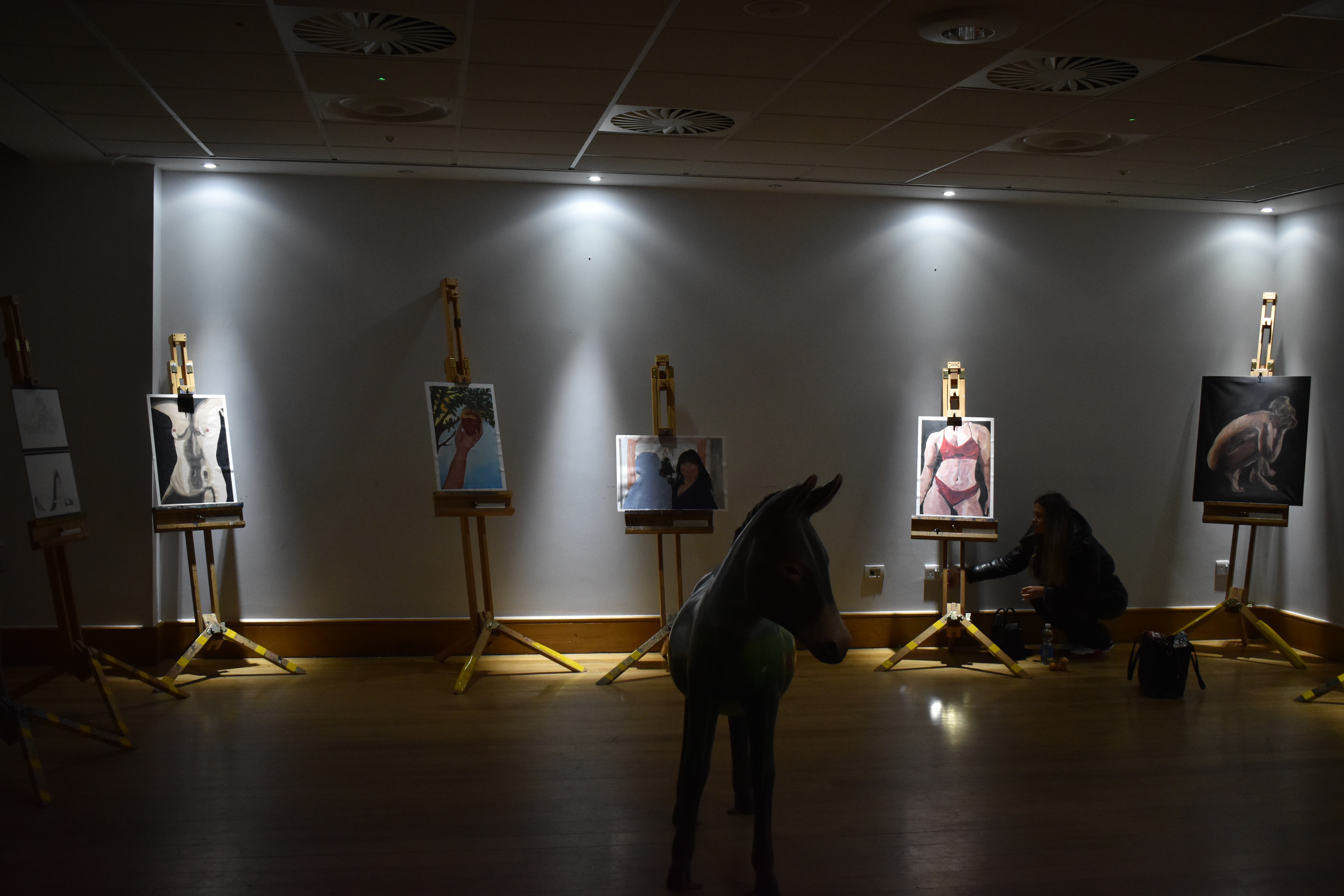 Gallery display of student artwork