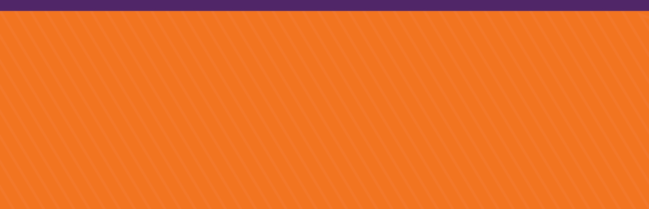 Orange background with subtle diagonal stripes and a solid purple bar across the top.