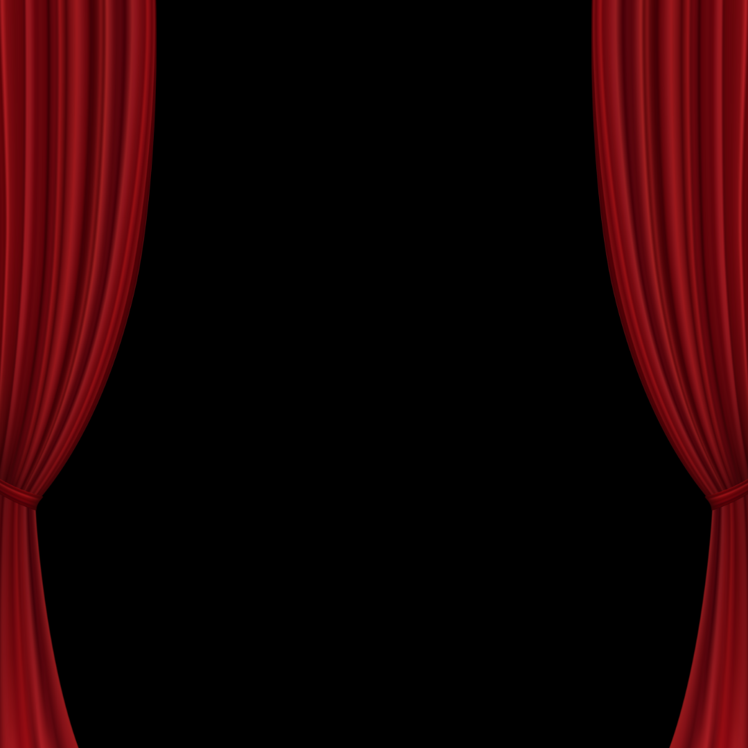 Black background with red, theatre curtains on either side