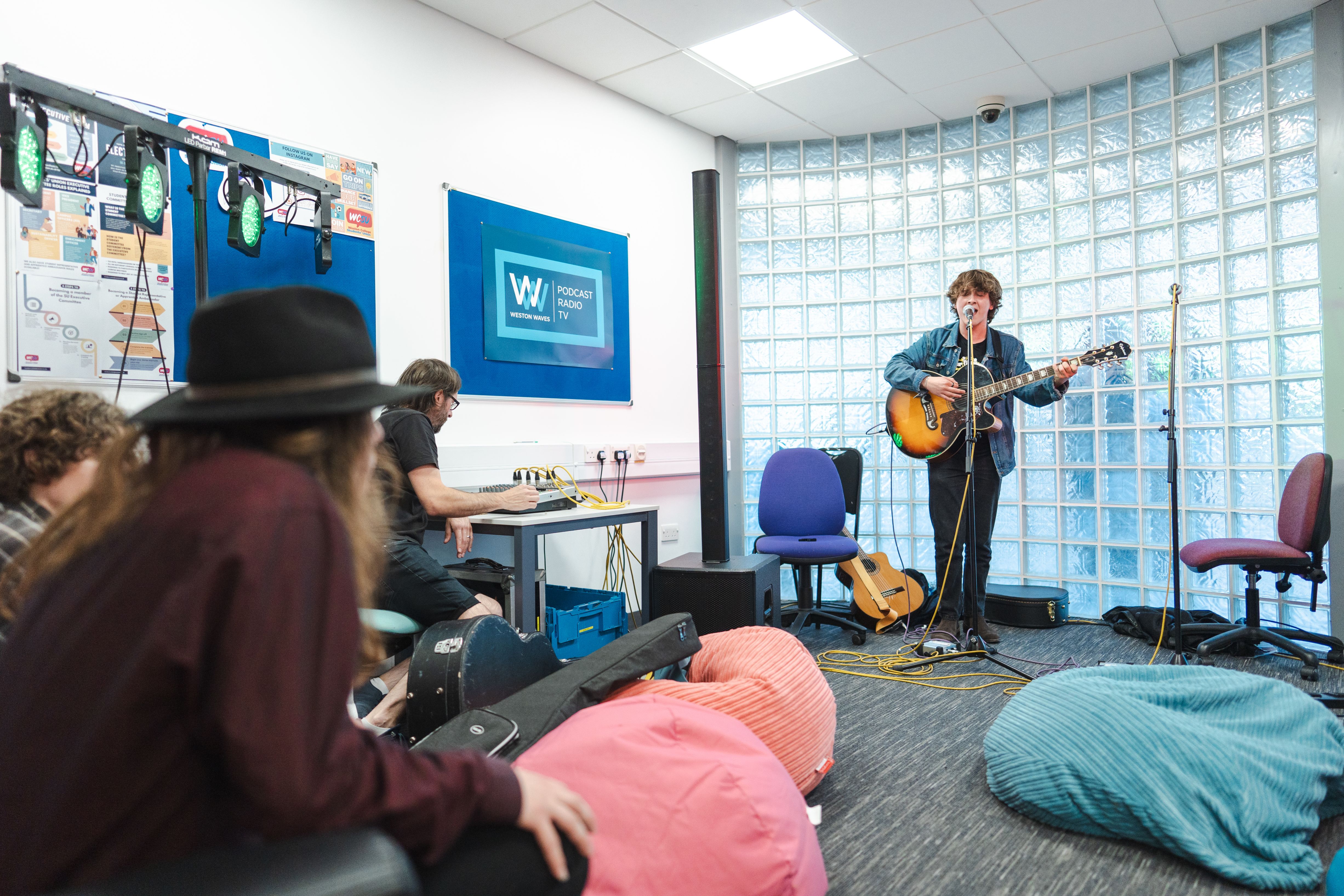Music students performing in the foyer