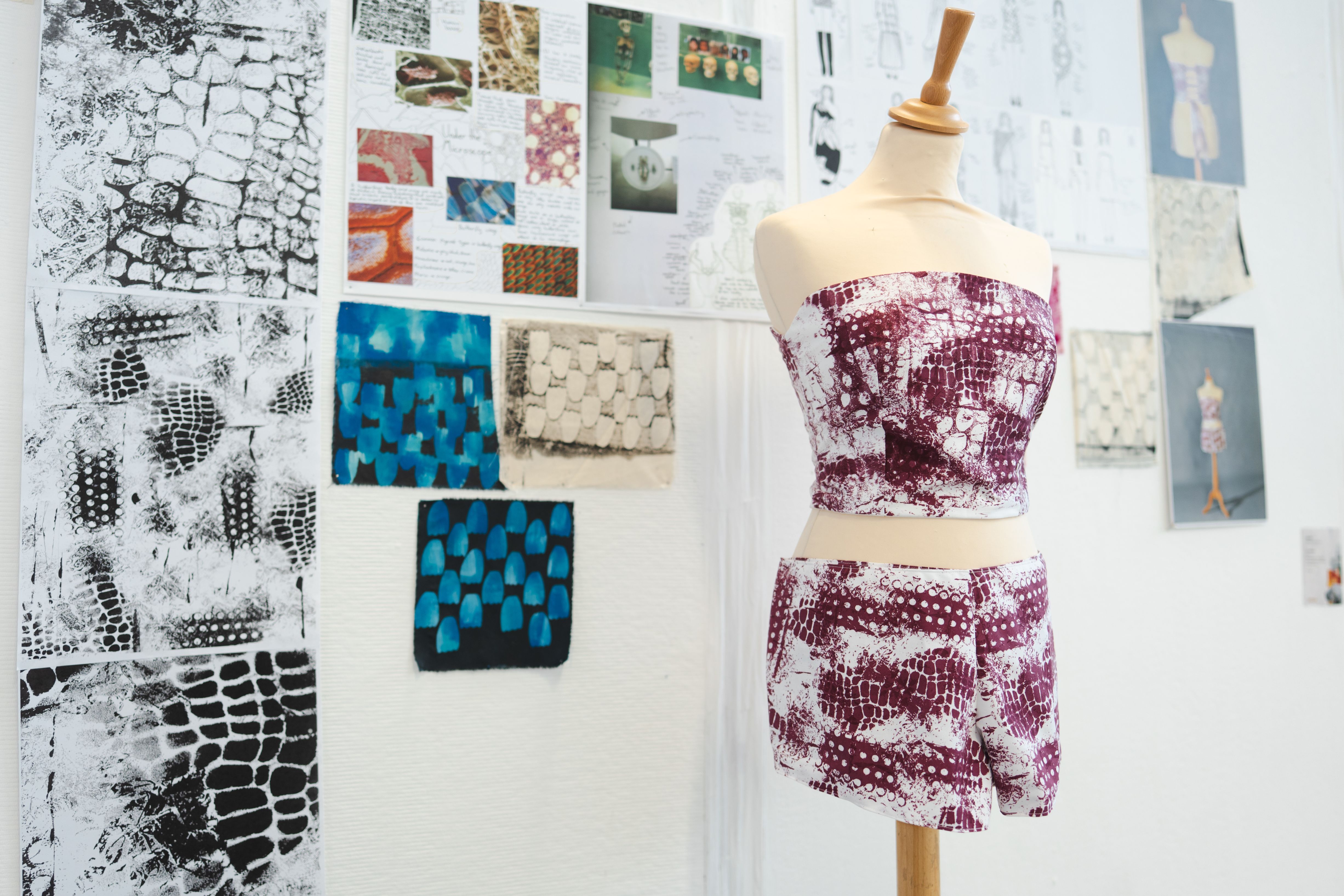 Fashion design and design process on the wall
