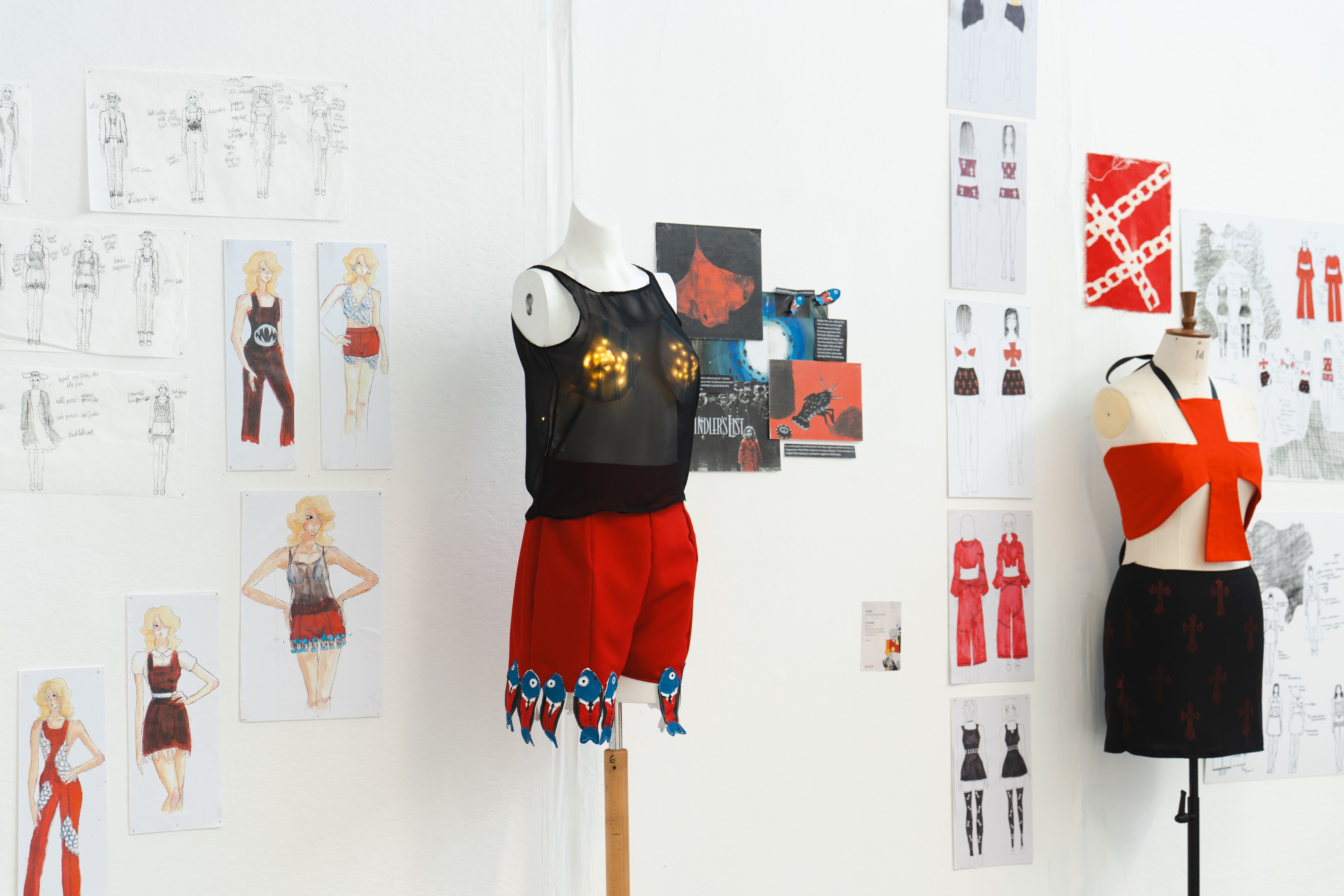 Fashion design and design process on the wall