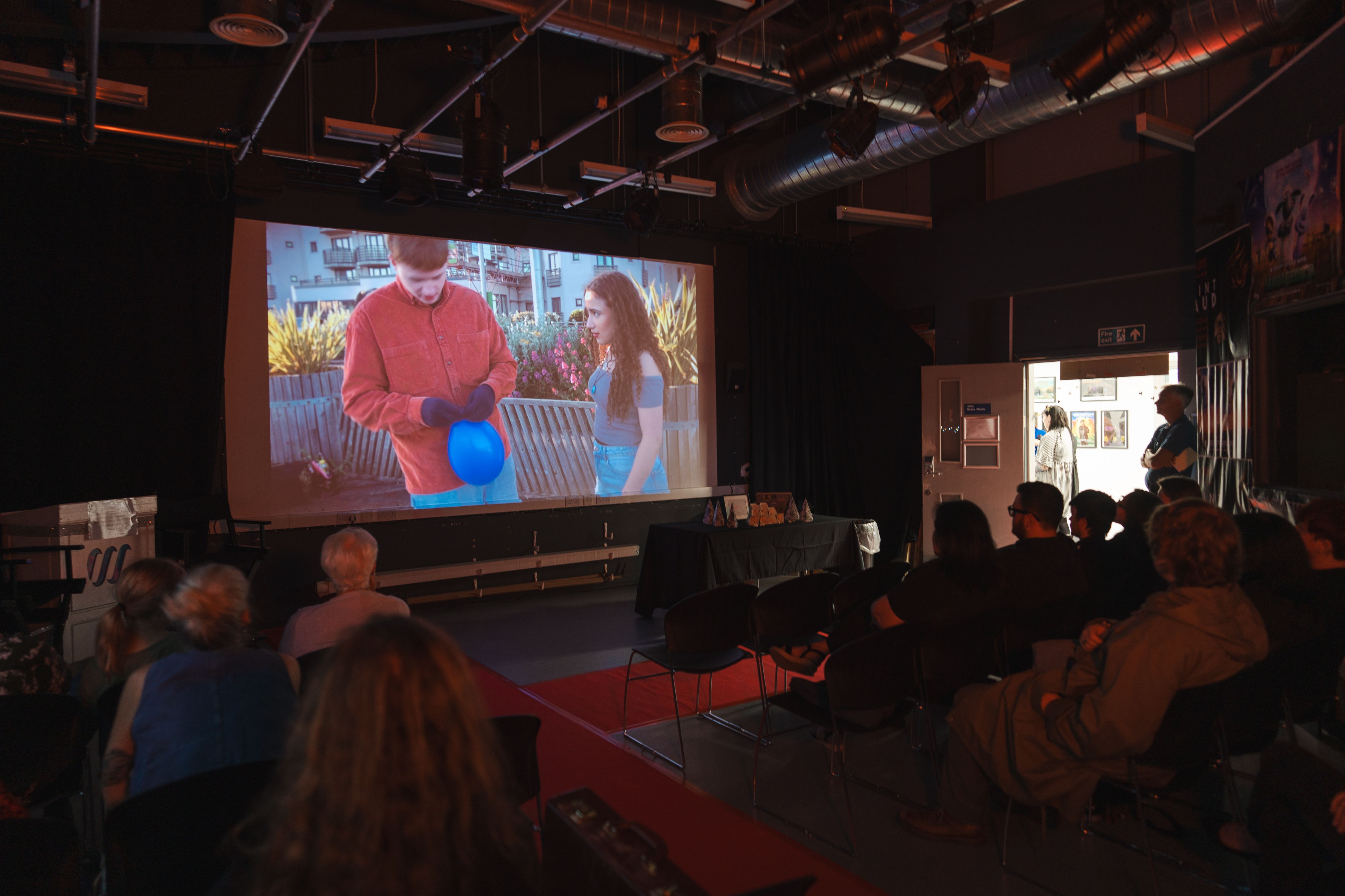 Media TV Studio set up like a theatre with the students' films playing
