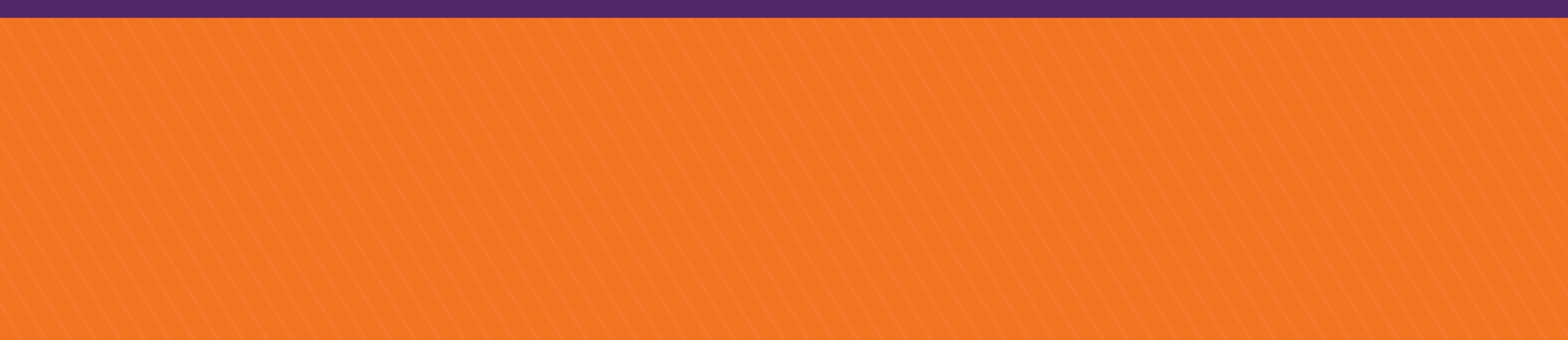 Orange background with subtle diagonal stripes and a solid purple bar across the top.