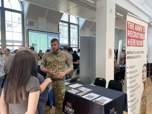 Students talking to the army about careers