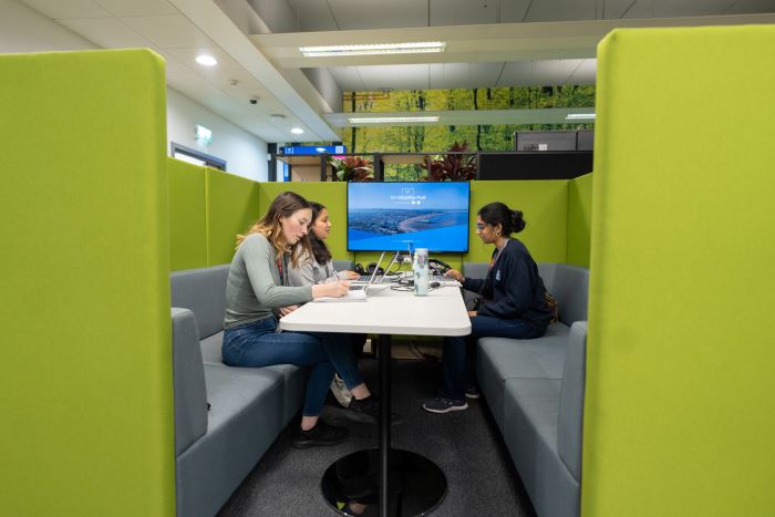 Learners working together in a study pod