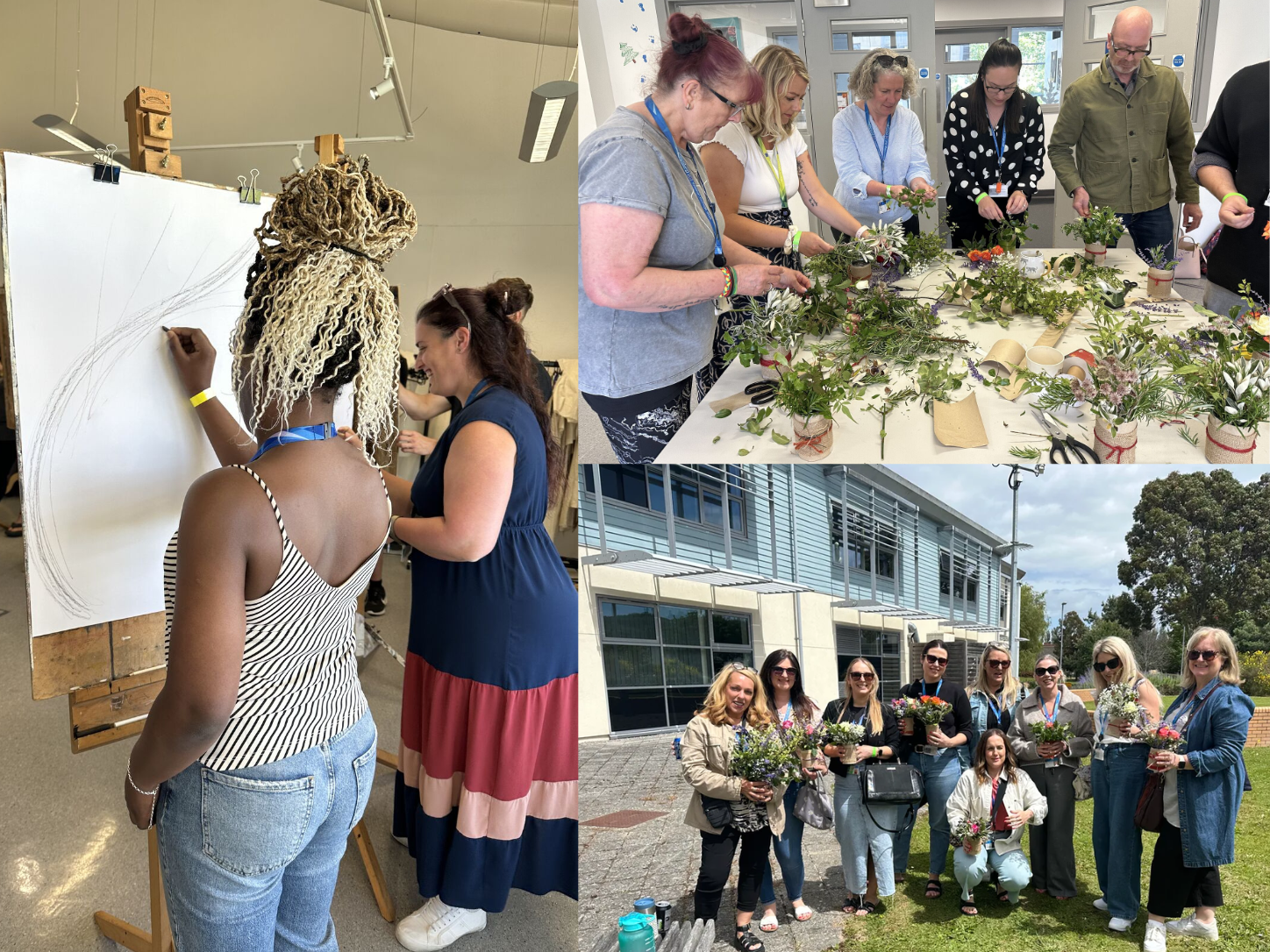 Staff taking part in Floristry and Art Classes