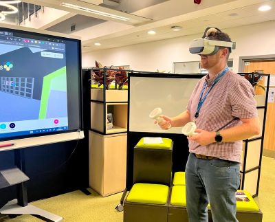 Someone enjoying the VR games at Freshers