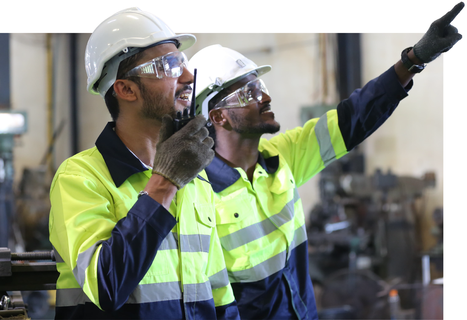 a quality surveyor pointing while another looks