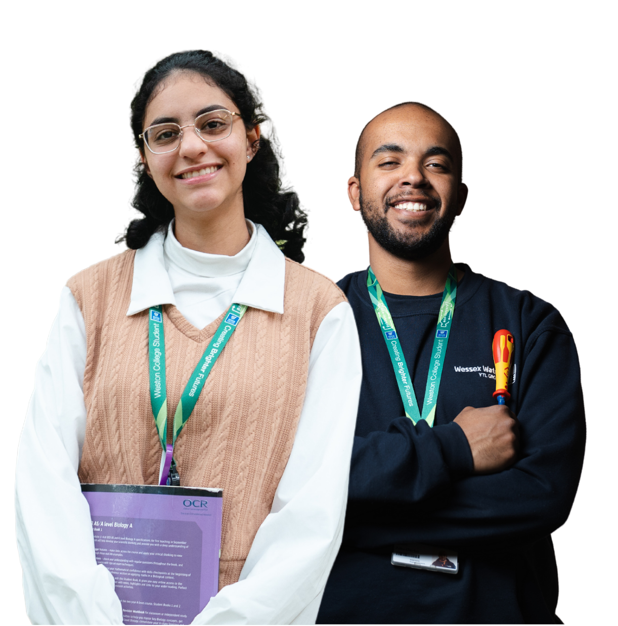a man and a women standing next to eachother smiling
