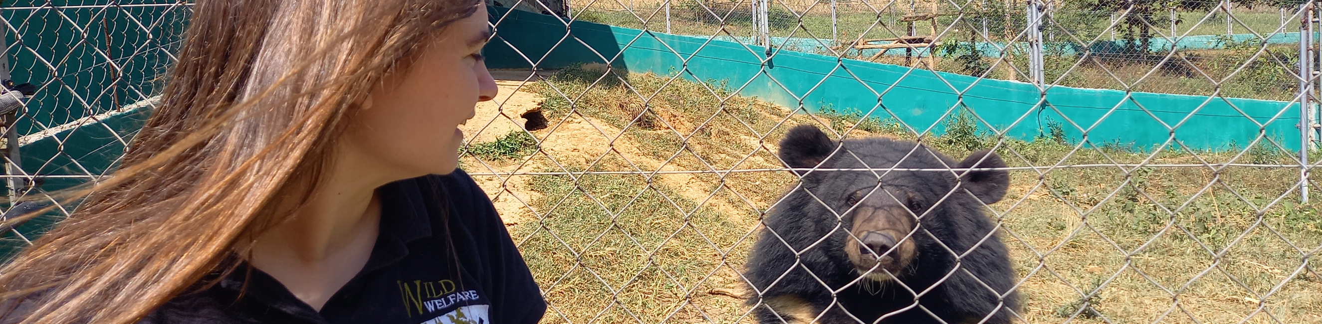 Sarah talking to a bear