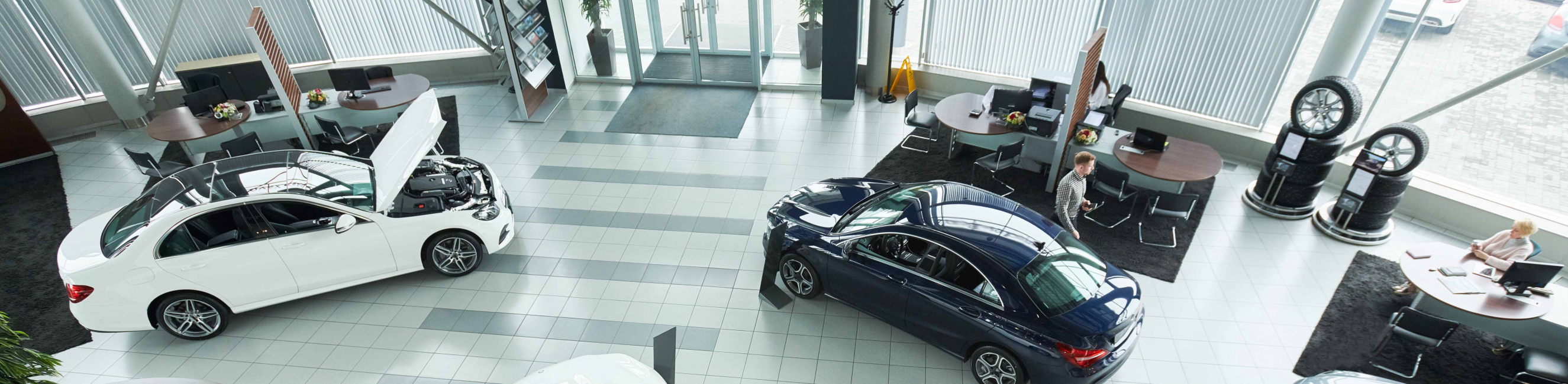 Aerial image of a car showroom