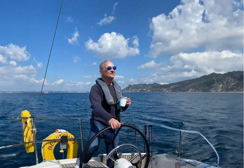 Leslie on a boat.