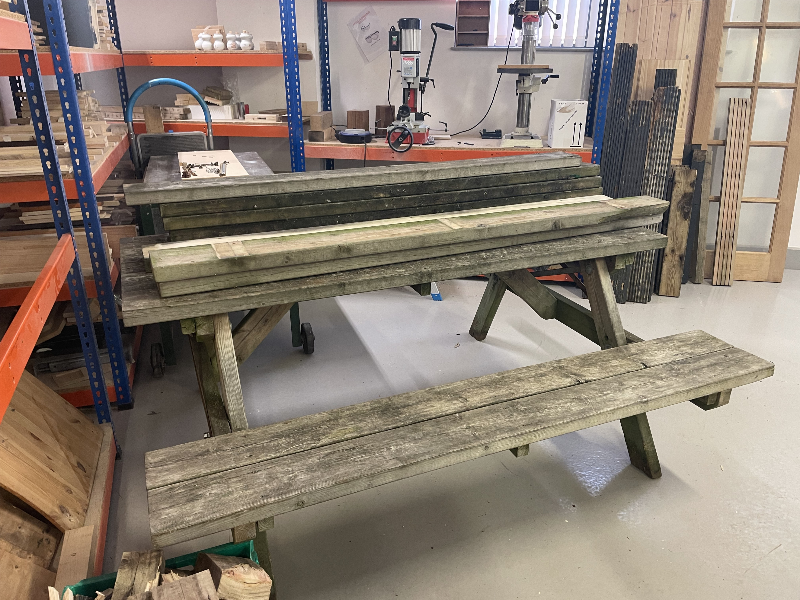 Old picnic benches that the learners will be restoring