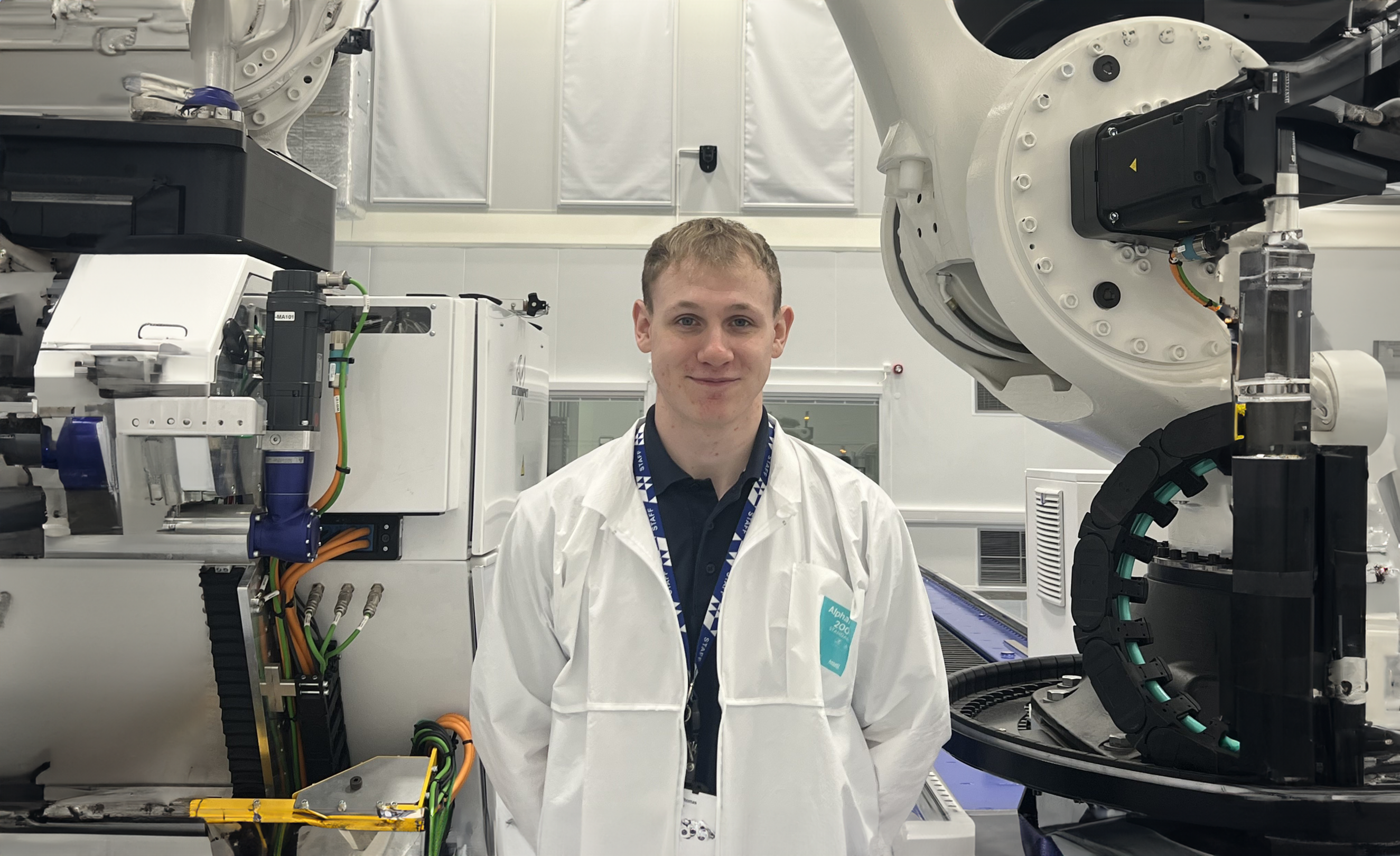 Former learner, Thomas, smiling at National Composites Centre (NCC)