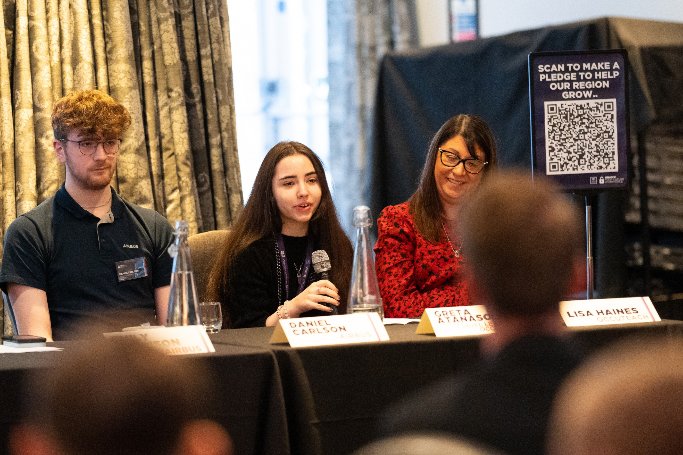 Greta on a panel talking about her T Level during an Employer conference