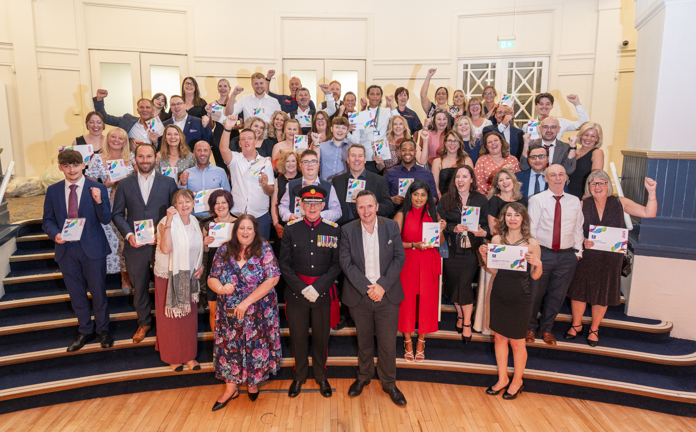 Business Awards Finalists and Winners on stairs in Winter Gardens