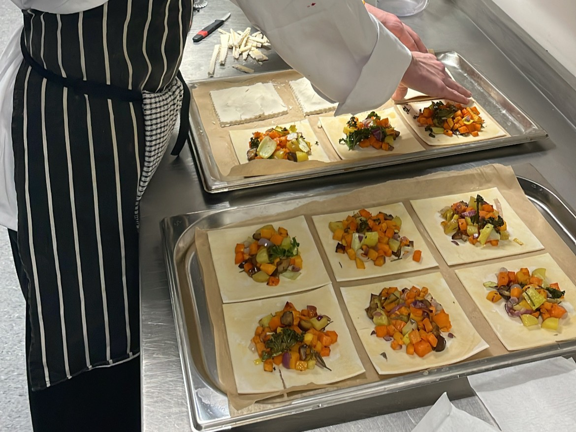 Hospitality students making vegetarian pastries