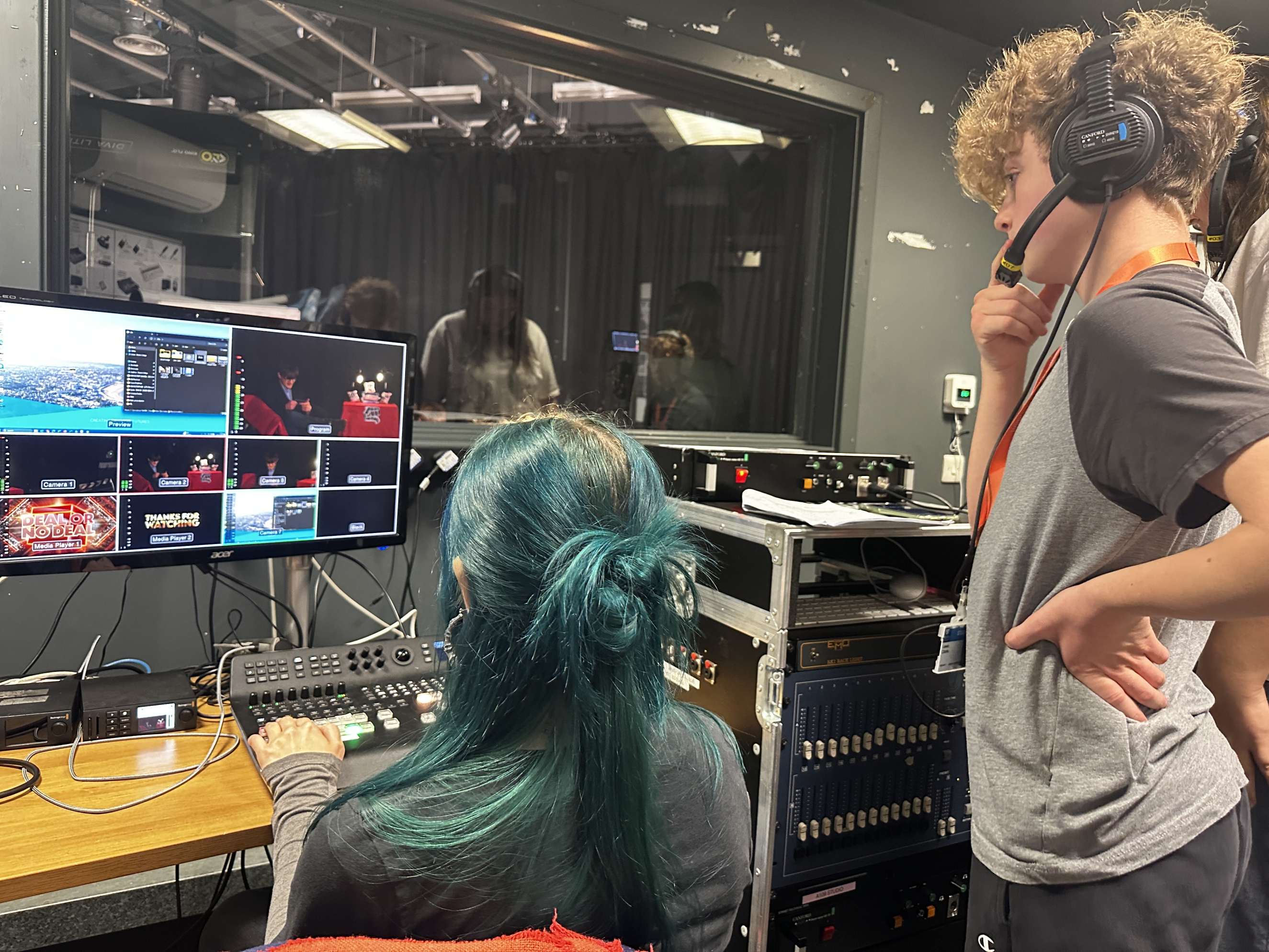 Media students in the recording studio