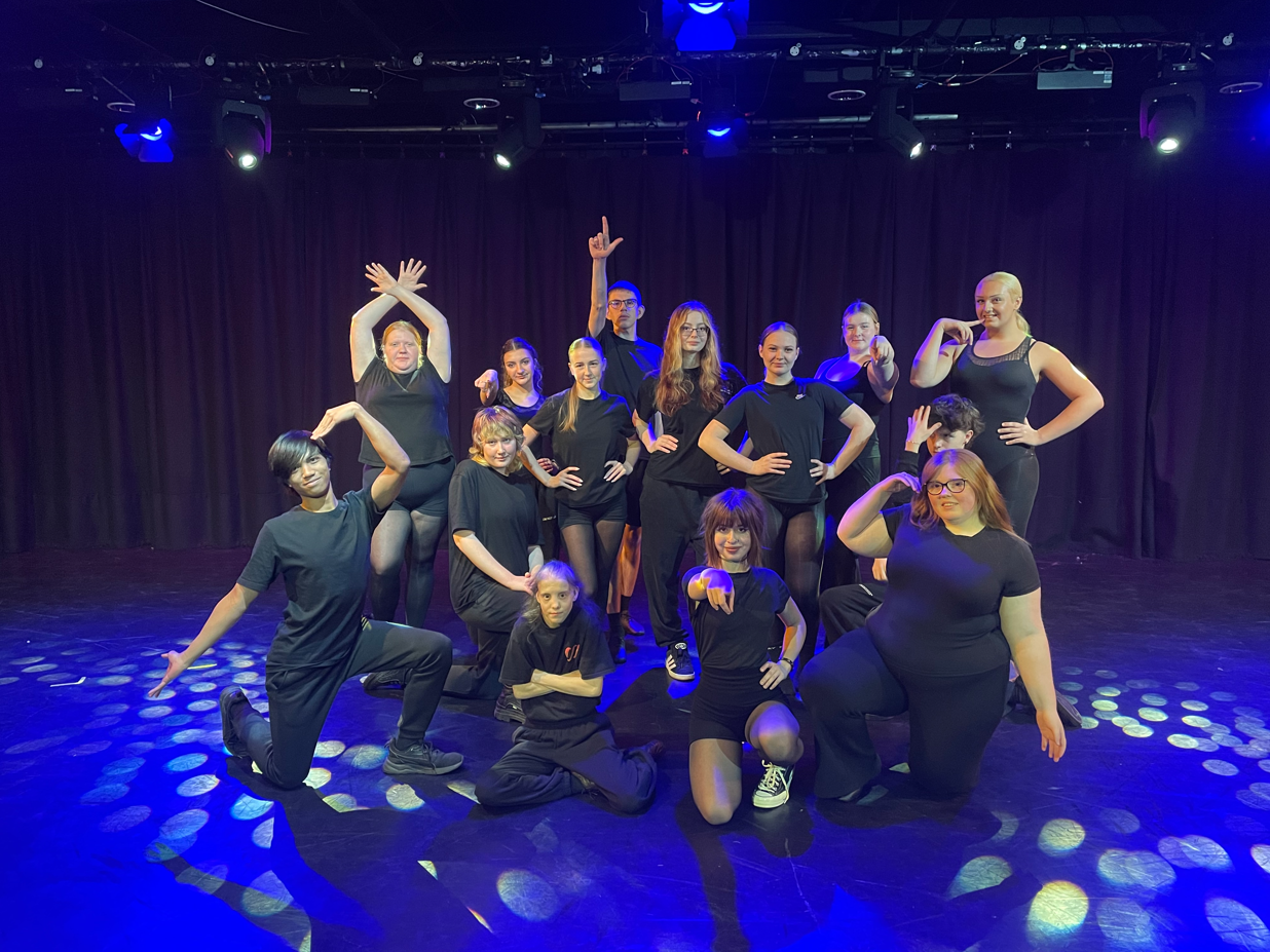 Level 3 Year 1 Performing Arts students posing in formation