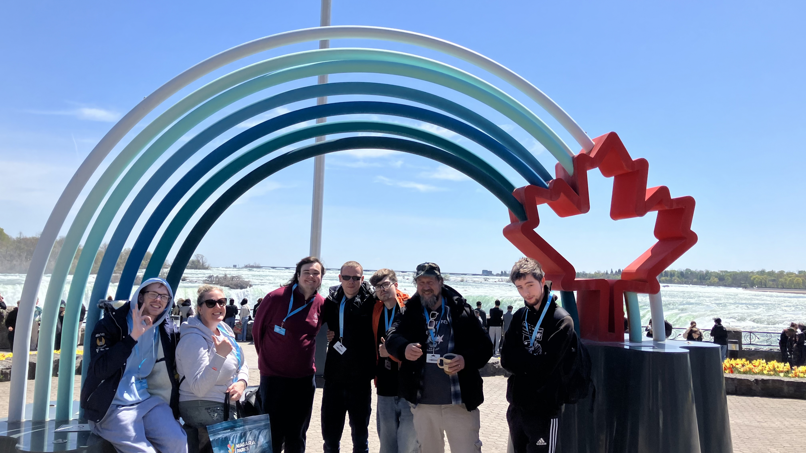 Students posing next to Niagara Falls