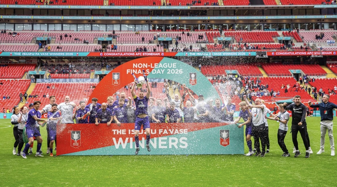 AFC Stoneham celebrating after winning the FA Vase Final