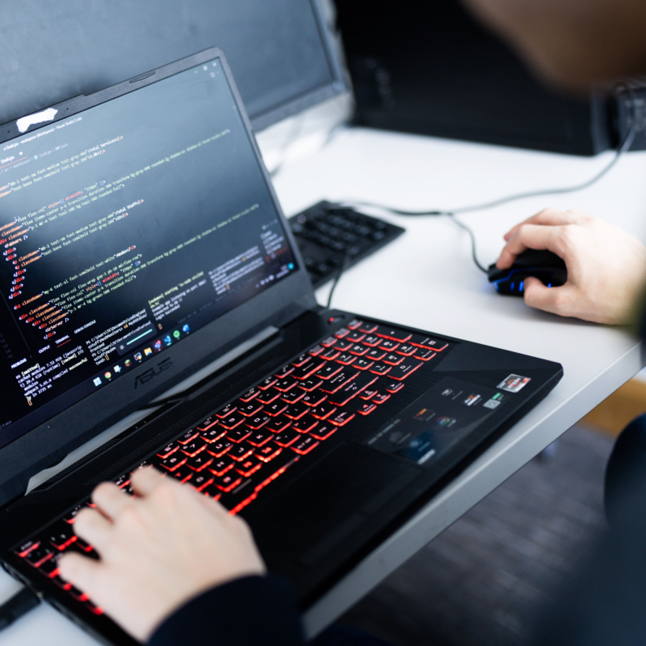 Coding on a laptop