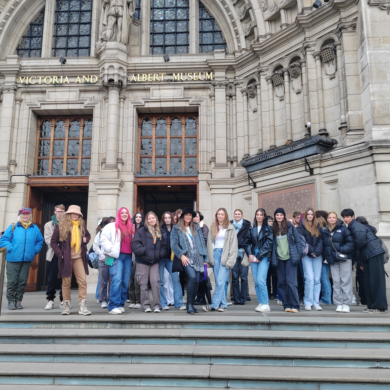 Learners stood outside the Victoria and Albert Museum