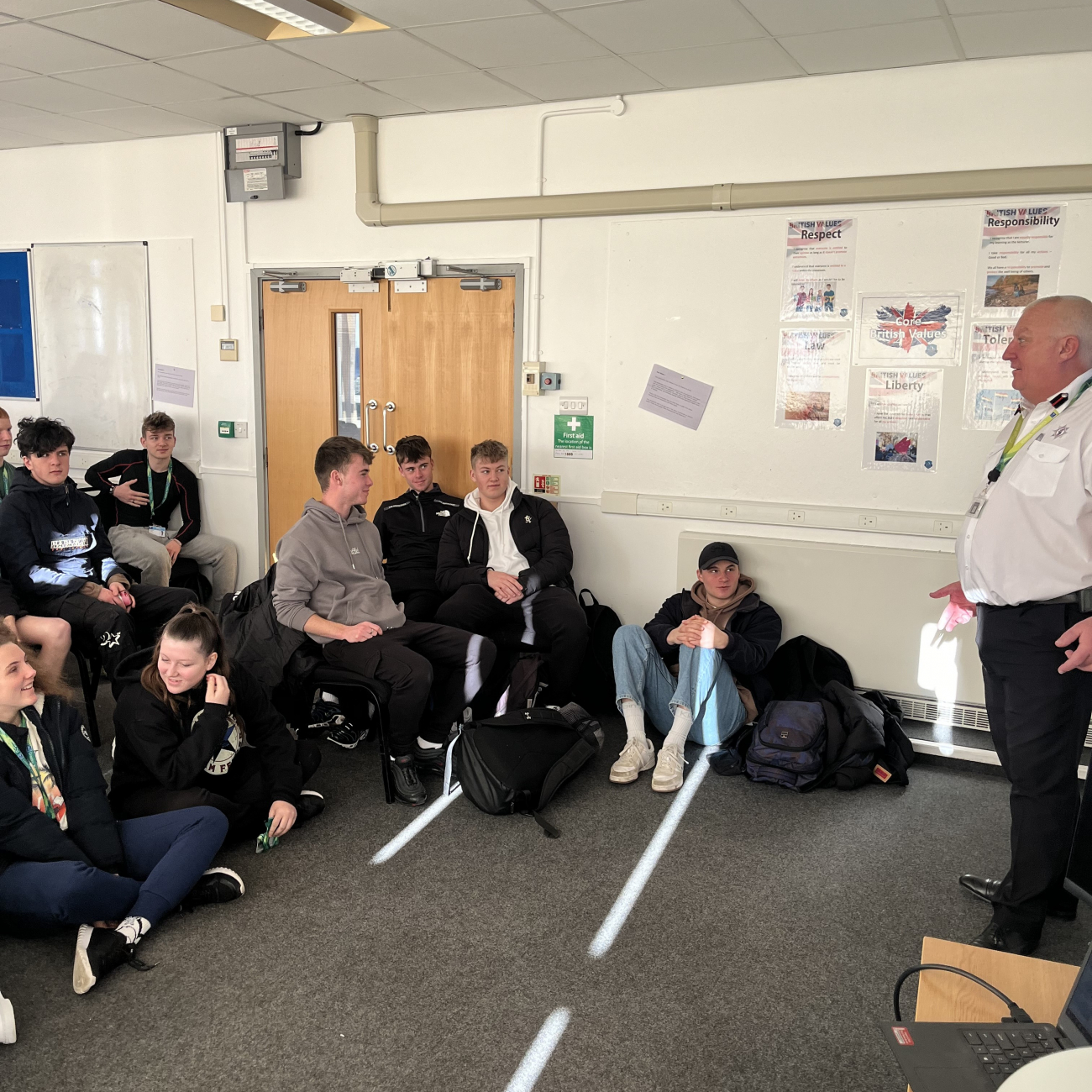 Fire Officer Rich delivering guest lecture