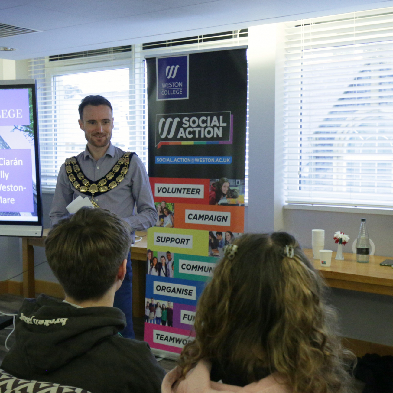 The Mayor of Weston delivering a talk about democracy and local government