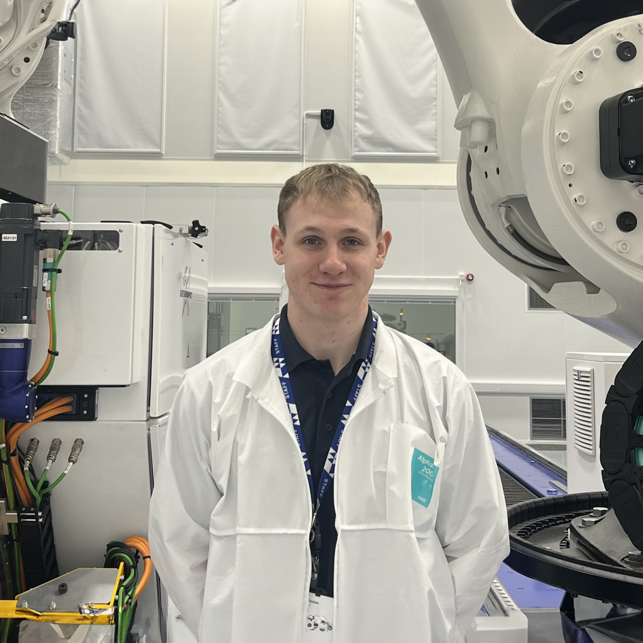 Former learner, Thomas, smiling at National Composites Centre (NCC)