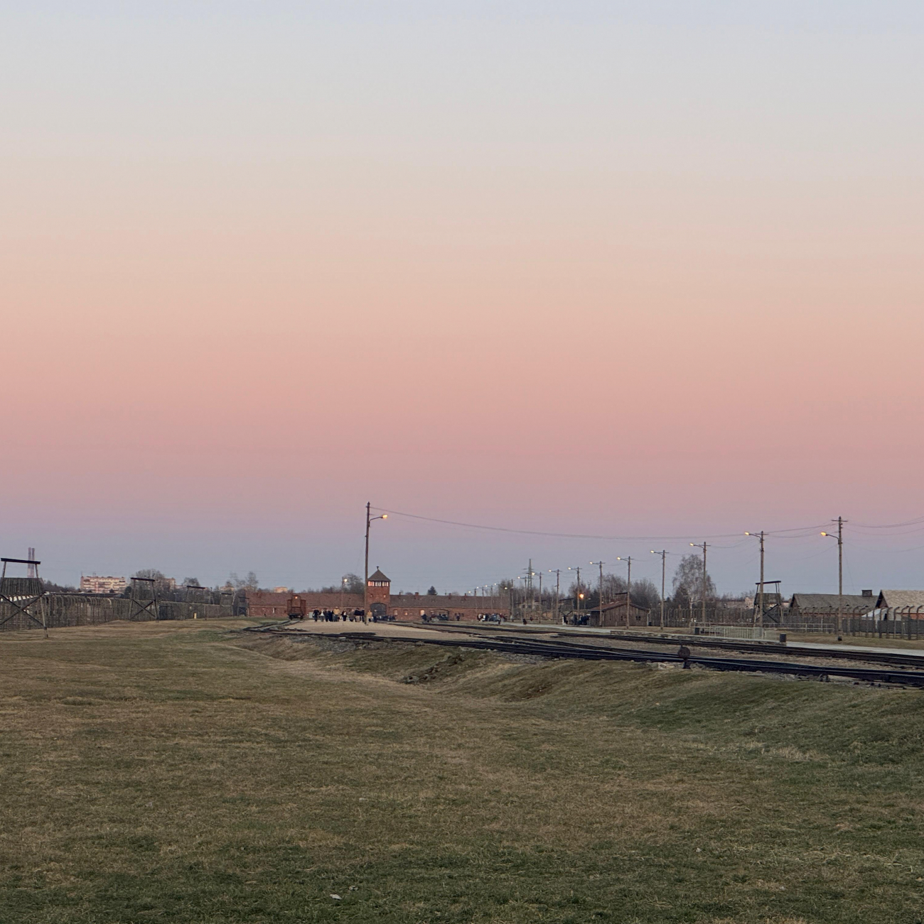 auschwitz-birkenau at sunset