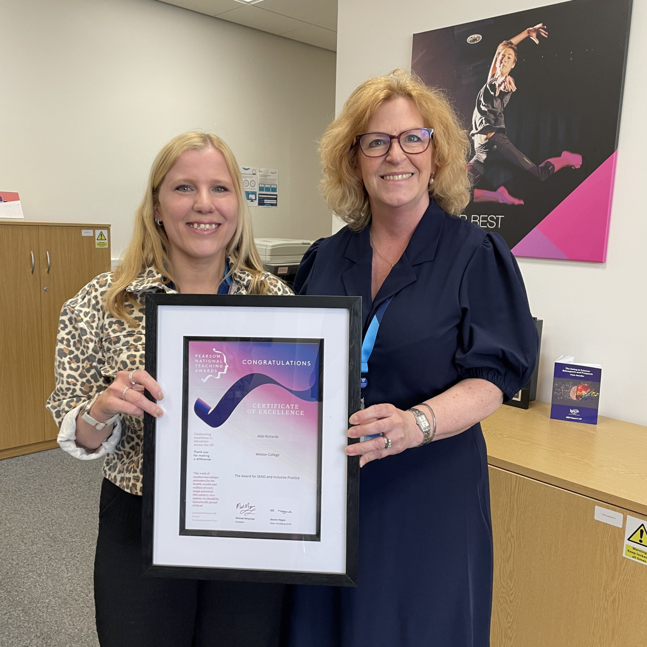 Abbi receiving her award from Pat
