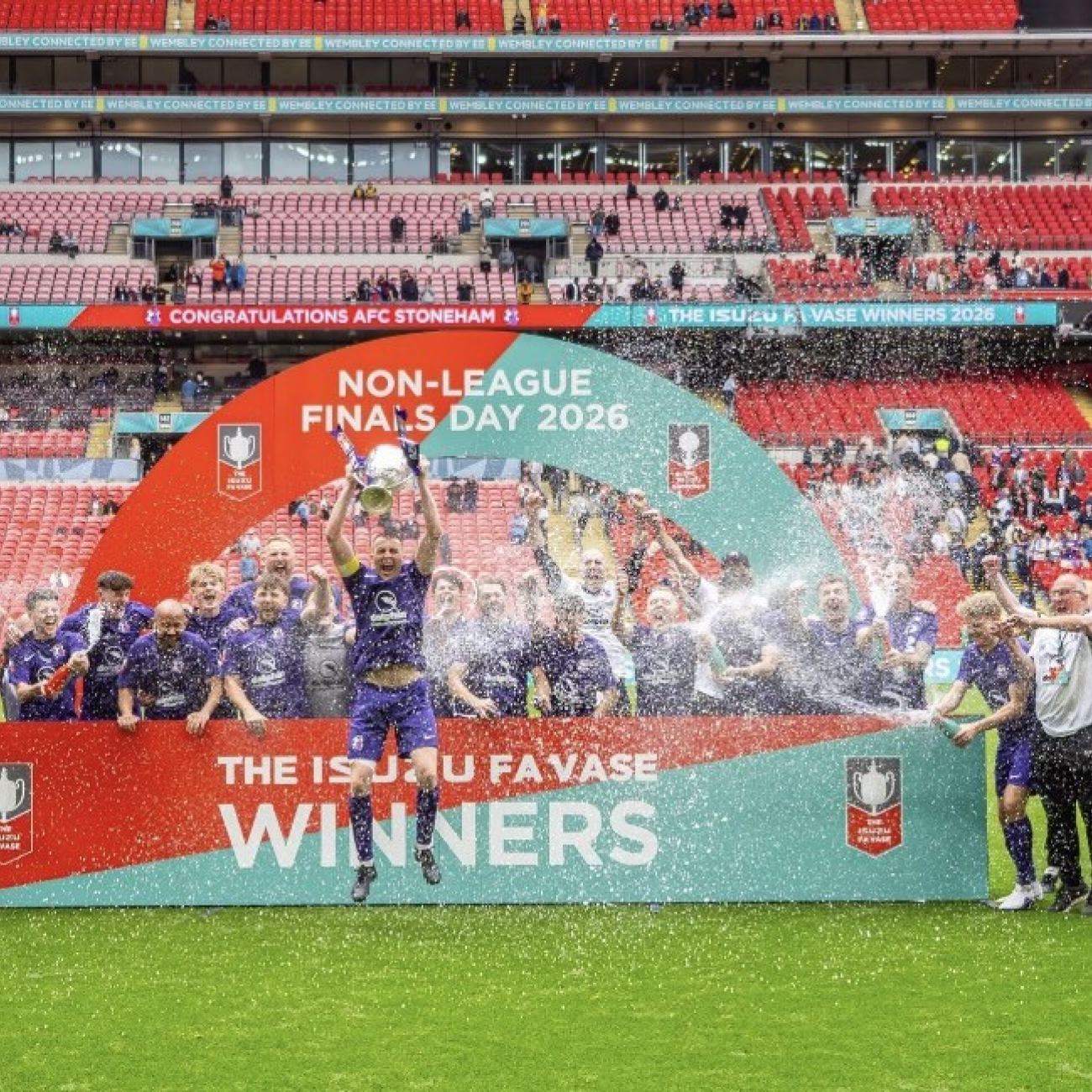 AFC Stoneham celebrating after winning the FA Vase Final