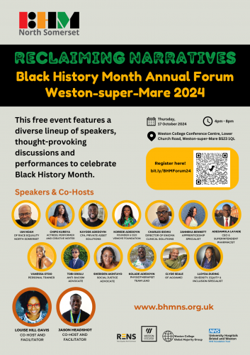 black history month event poster including guest speakers