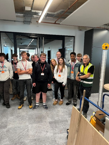 Students standing on a construction site