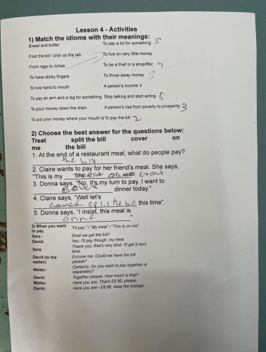 Example of ESOL learner's work